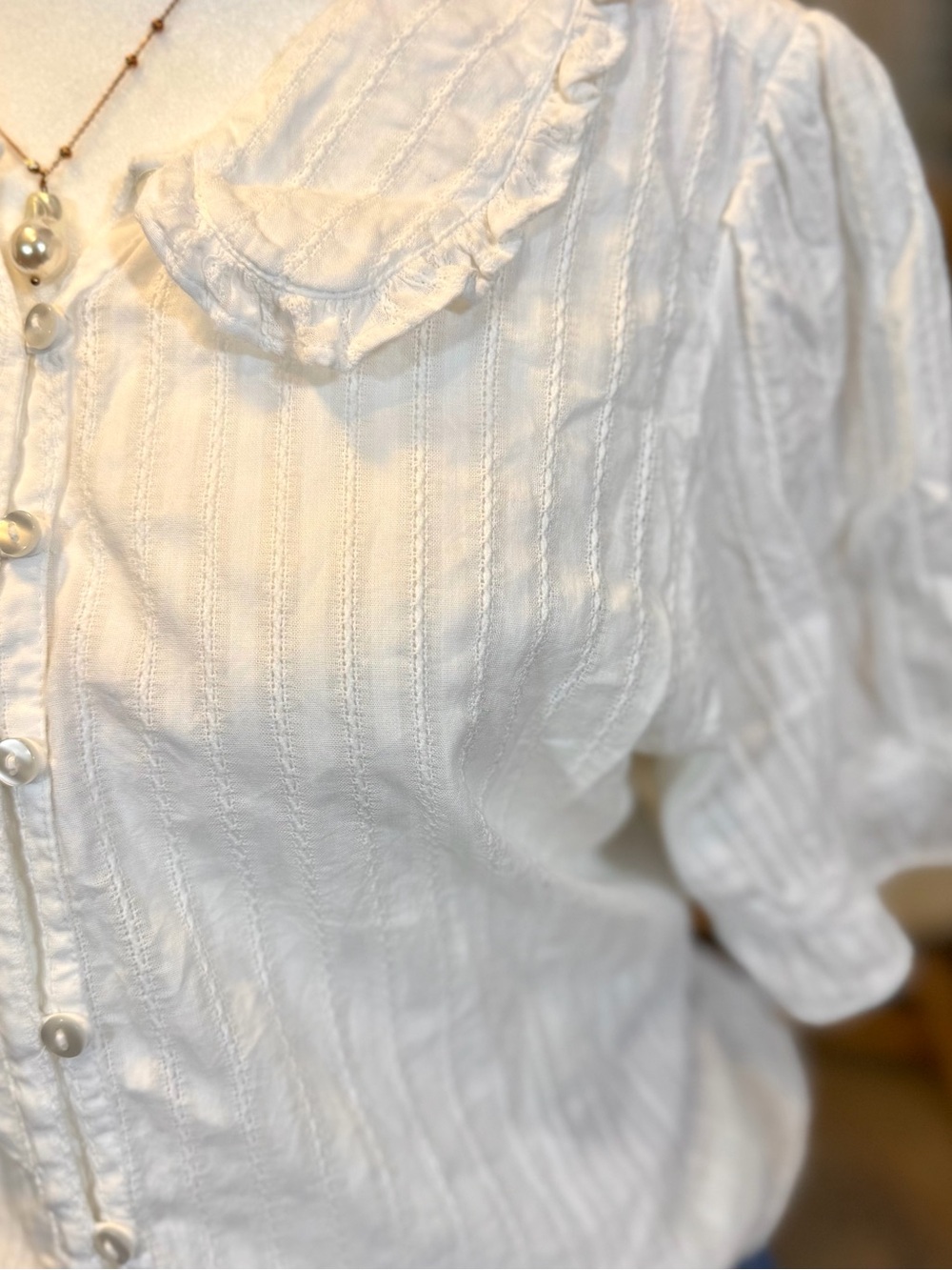 Quince 100% Cotton Boho Peasant RomanticWhite Ruffle Short Sleeve Blouse XL - Picture 8 of 12